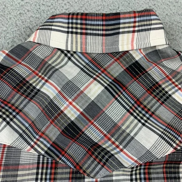 Vintage Wrangler Shirt Mens 15/33 Grey Plaid Western Pearl Snap 70's Made In USA - Picture 5 of 11